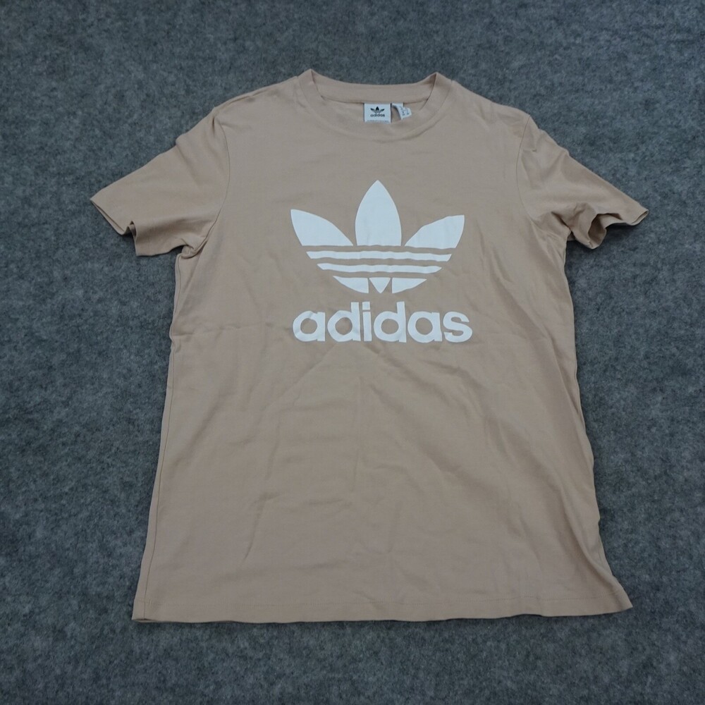 Adidas T Shirt Womens Medium Trefoil Tee CV9894 Nude Pink Logo Short Sleeve